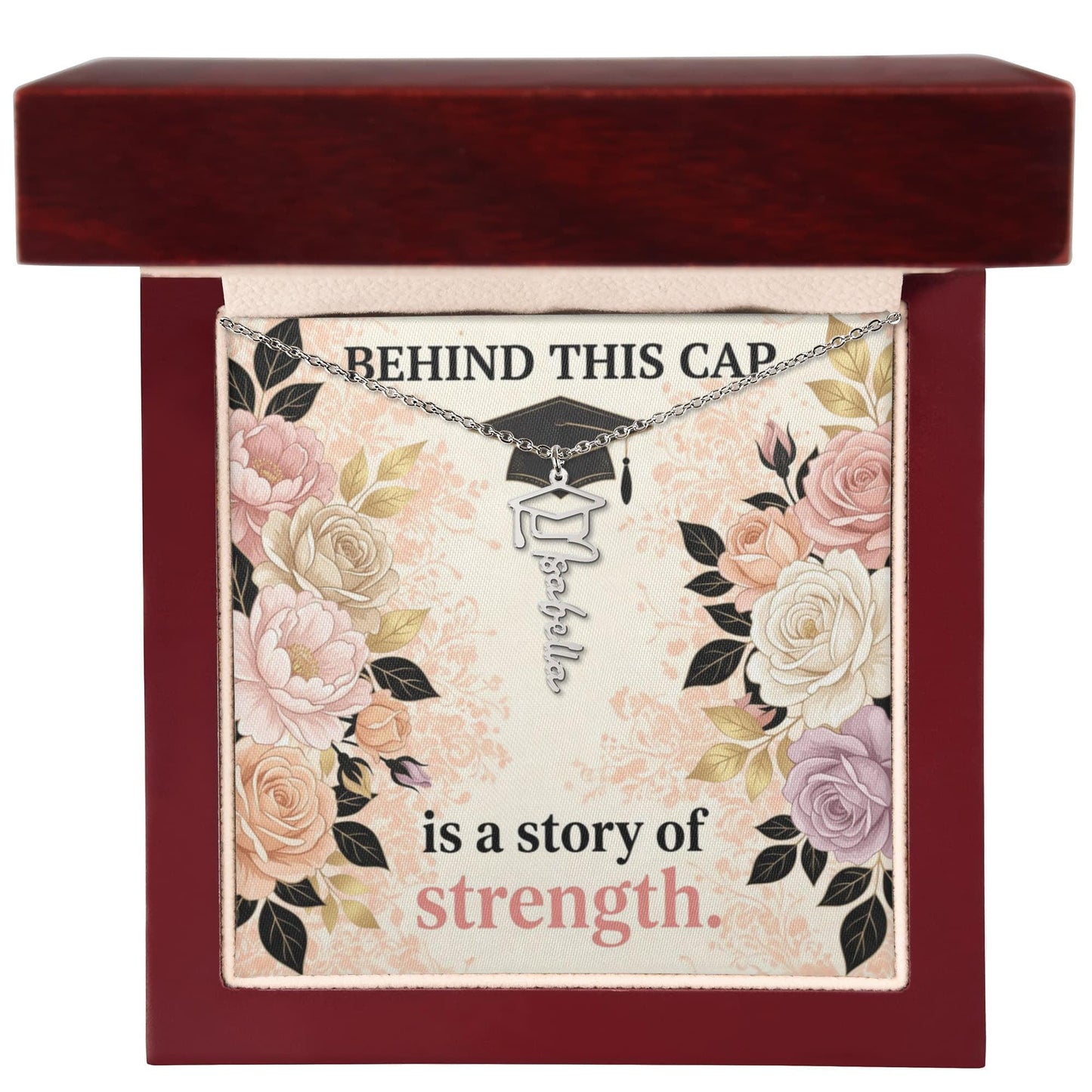Shop our premium behind this cap is a story of strength graduation cap name necklace from MySisterIsASurvivor.