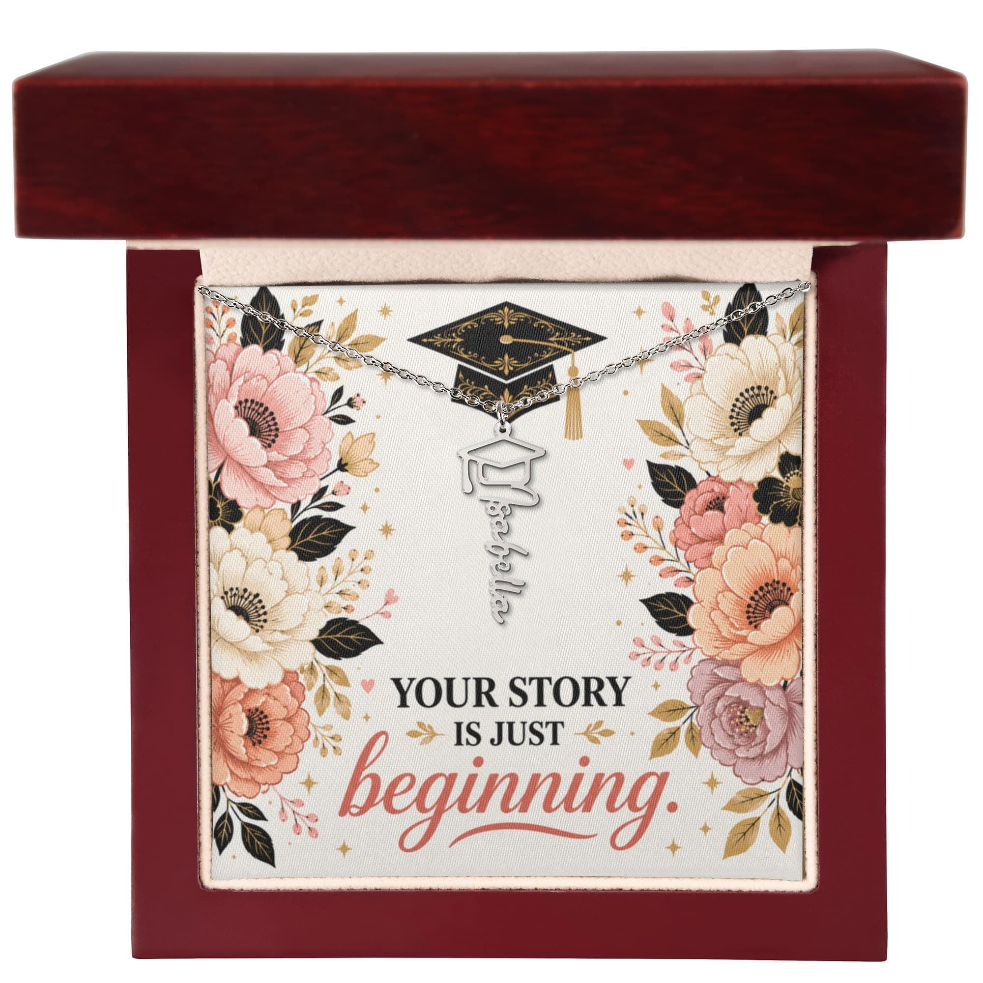 Shop our premium your story is just beginning graduation cap name necklace from MySisterIsASurvivor.