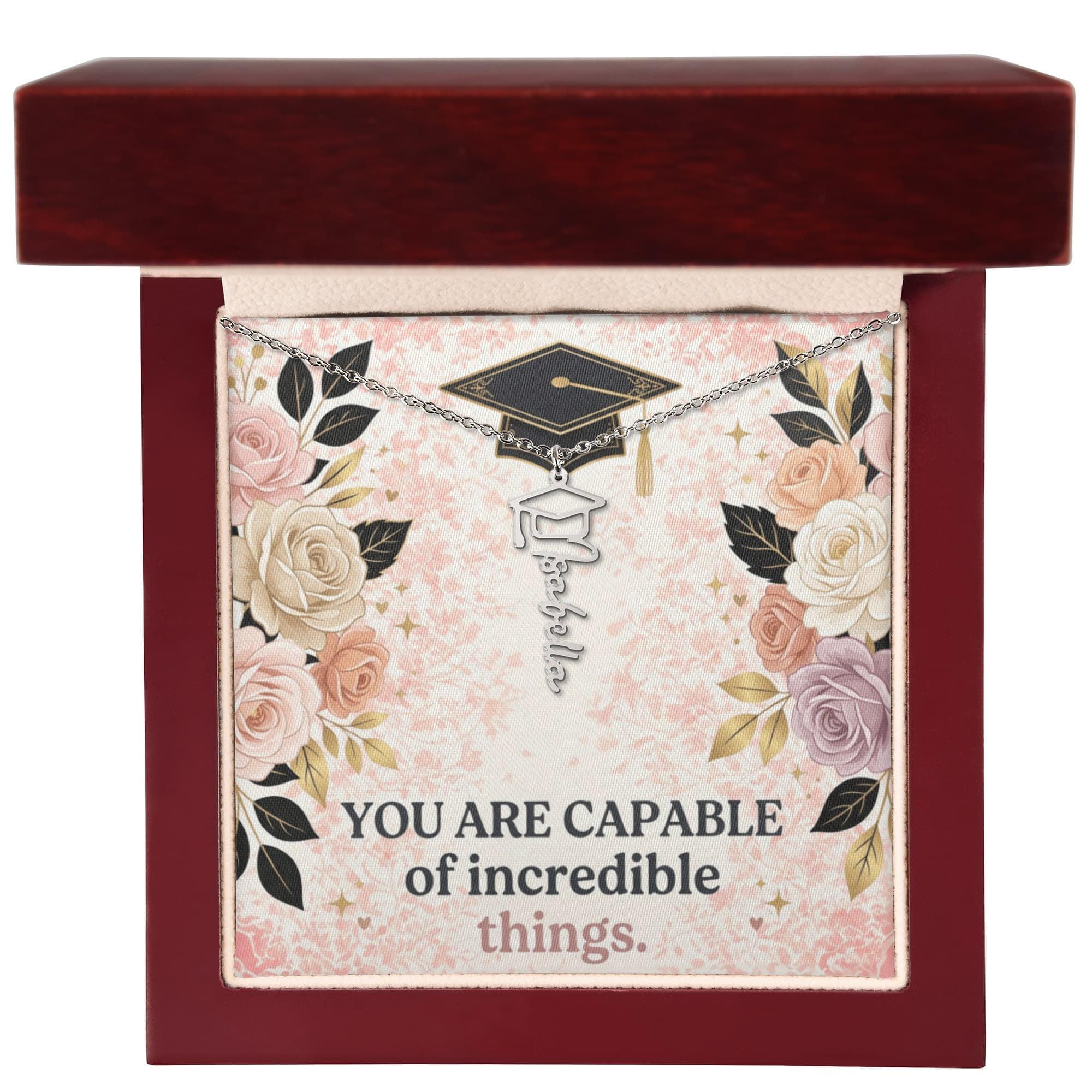 Shop our you are capable of incredible things graduation cap name necklace featuring the 18k Yellow Gold Finish style option from MySisterIsASurvivor.