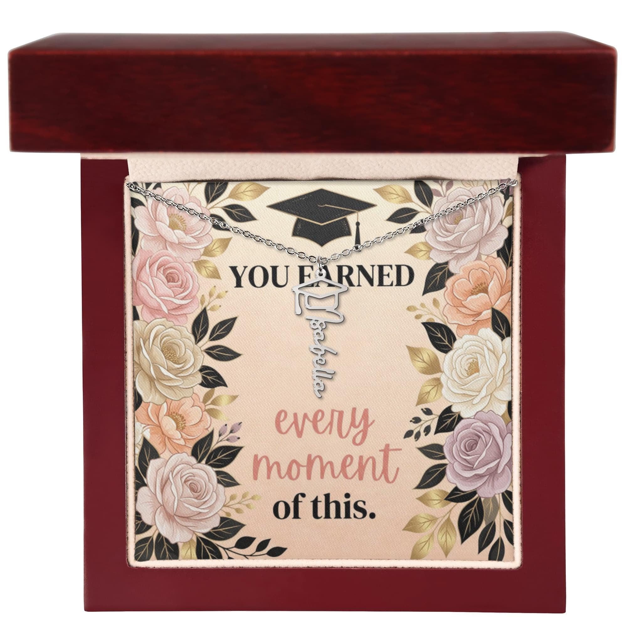 Shop our premium you earned every moment of this graduation cap name necklace from MySisterIsASurvivor.