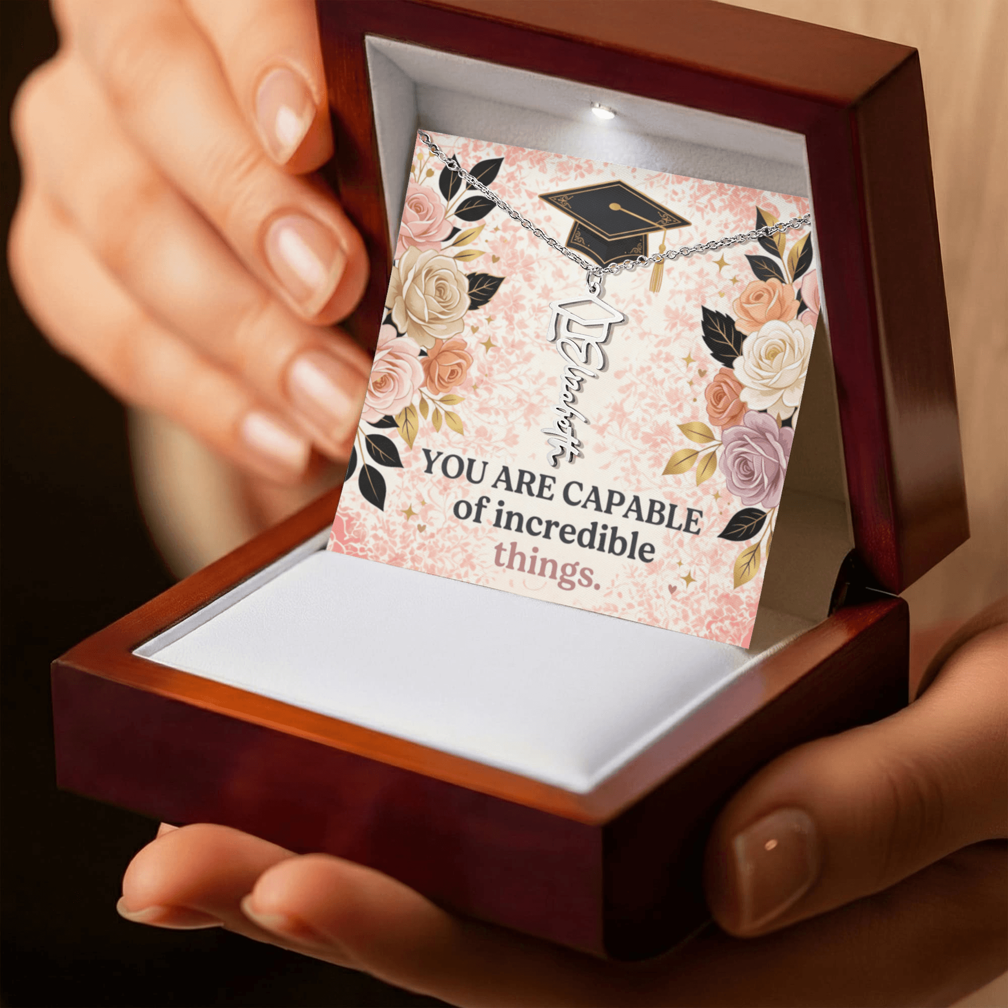 Shop our premium you are capable of incredible things graduation cap name necklace from MySisterIsASurvivor.