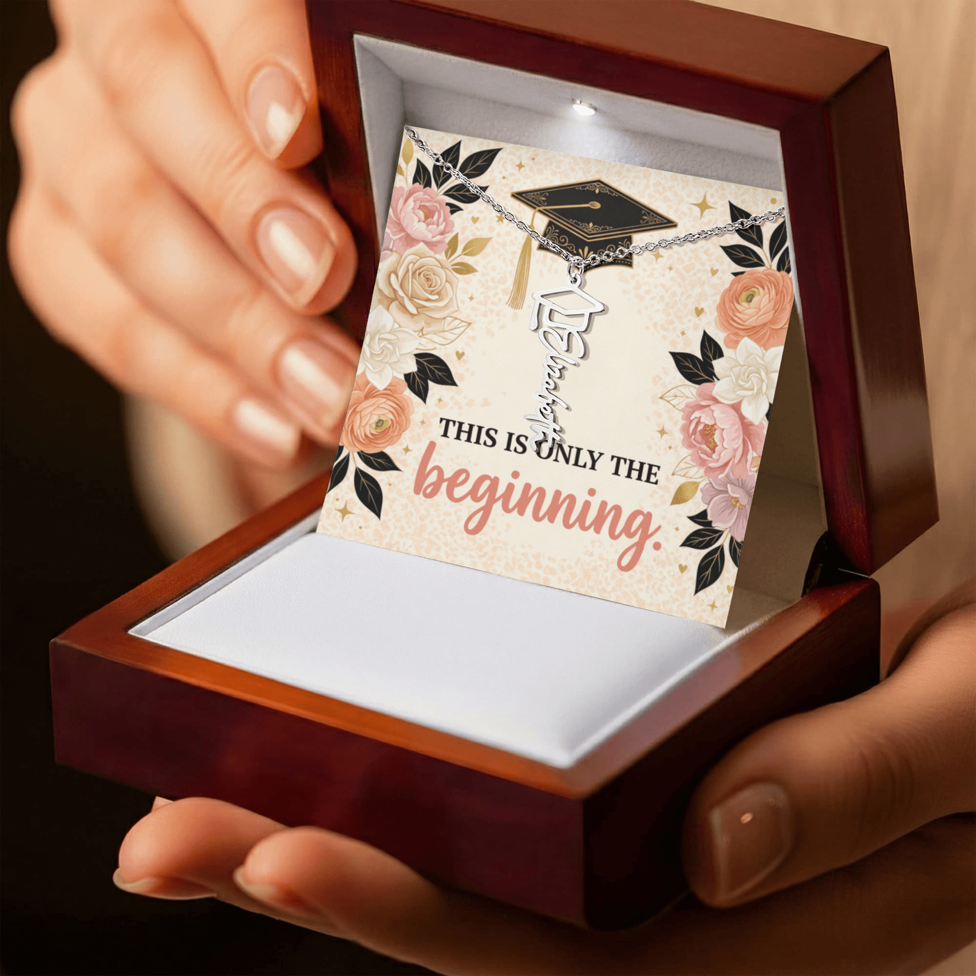 Shop our premium this is only the beginning graduation cap name necklace from MySisterIsASurvivor.