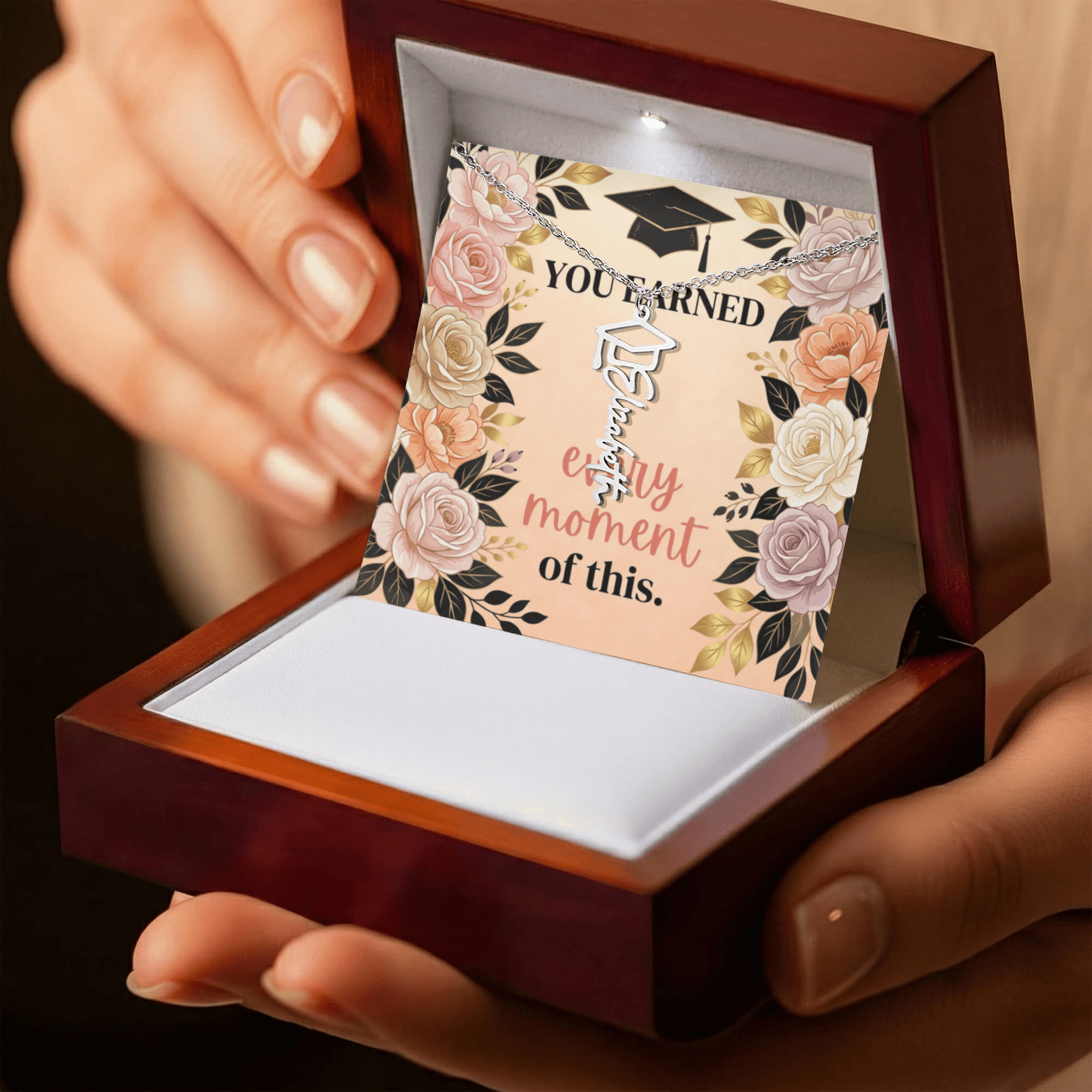 Shop our premium you earned every moment of this graduation cap name necklace from MySisterIsASurvivor.