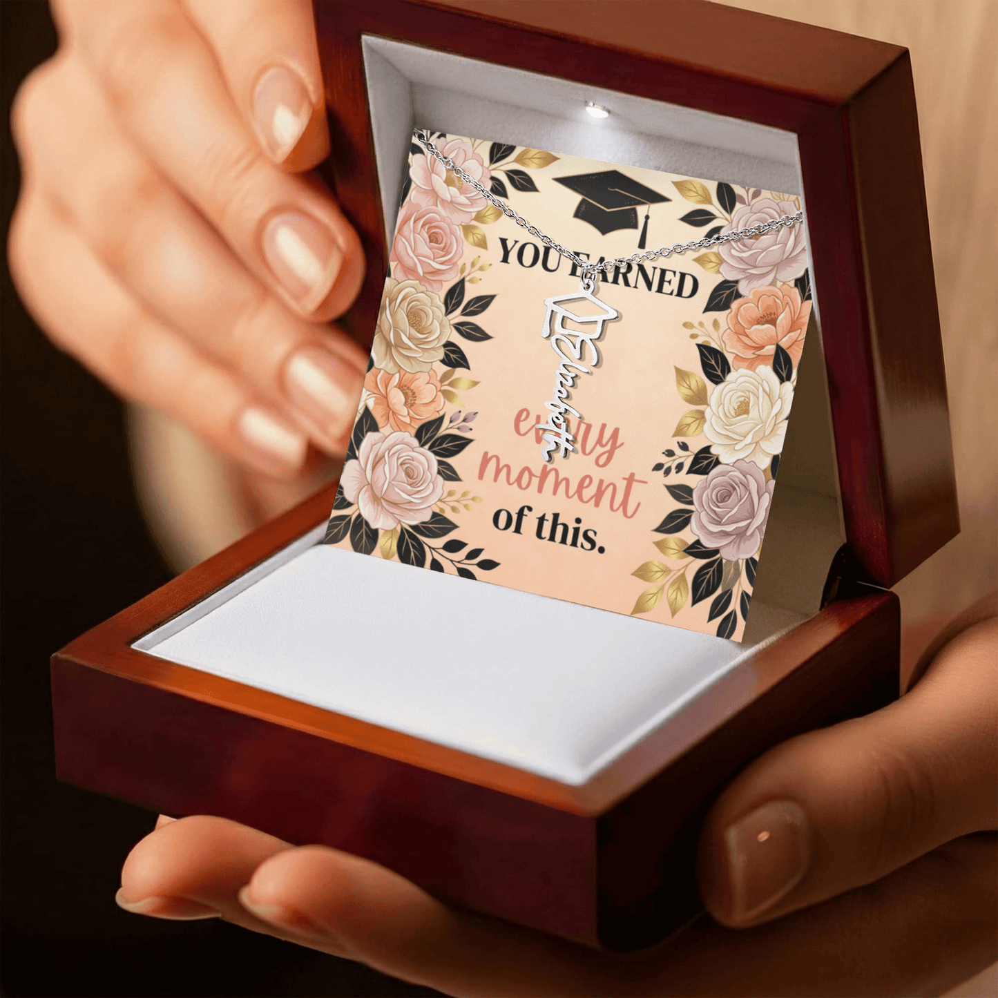 Shop our premium you earned every moment of this graduation cap name necklace from MySisterIsASurvivor.