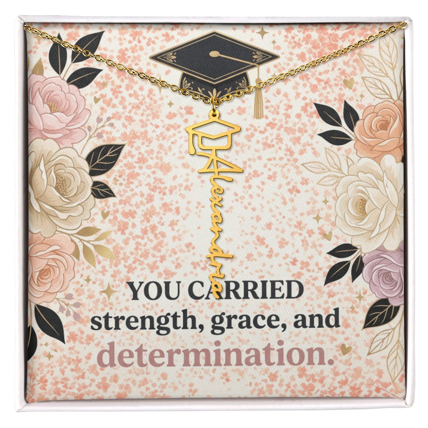 Shop our you carried strength grace and determination graduation cap name necklace featuring the Polished Stainless Steel style option from MySisterIsASurvivor.