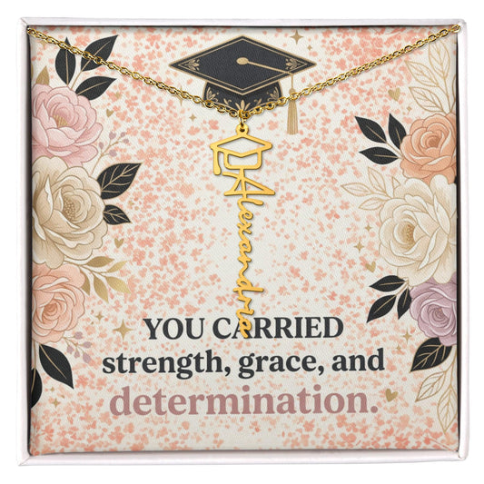 Shop our you carried strength grace and determination graduation cap name necklace featuring the Polished Stainless Steel style option from MySisterIsASurvivor.