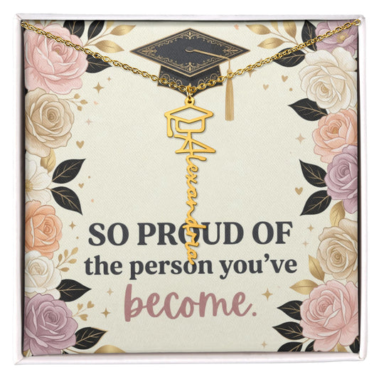 Shop our so proud of the person youve become graduation cap name necklace featuring the Polished Stainless Steel style option from MySisterIsASurvivor.