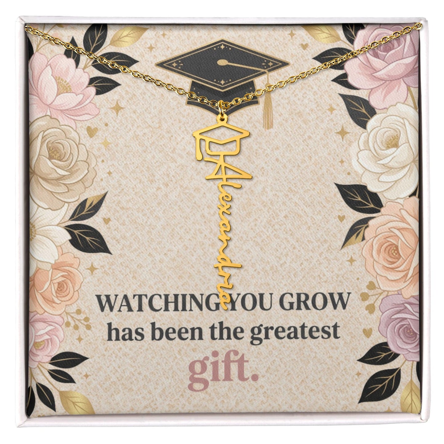Shop our watching you grow has been the greatest gift graduation cap name necklace featuring the Polished Stainless Steel style option from MySisterIsASurvivor.