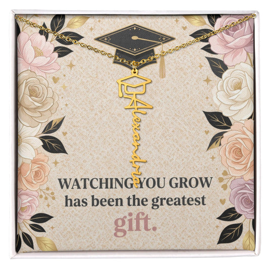 Shop our watching you grow has been the greatest gift graduation cap name necklace featuring the Polished Stainless Steel style option from MySisterIsASurvivor.