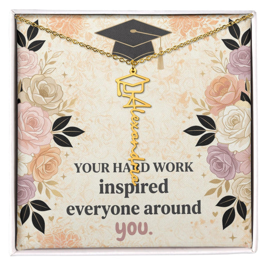 Shop our your hard work inspired everyone around you graduation cap name necklace featuring the Polished Stainless Steel style option from MySisterIsASurvivor.