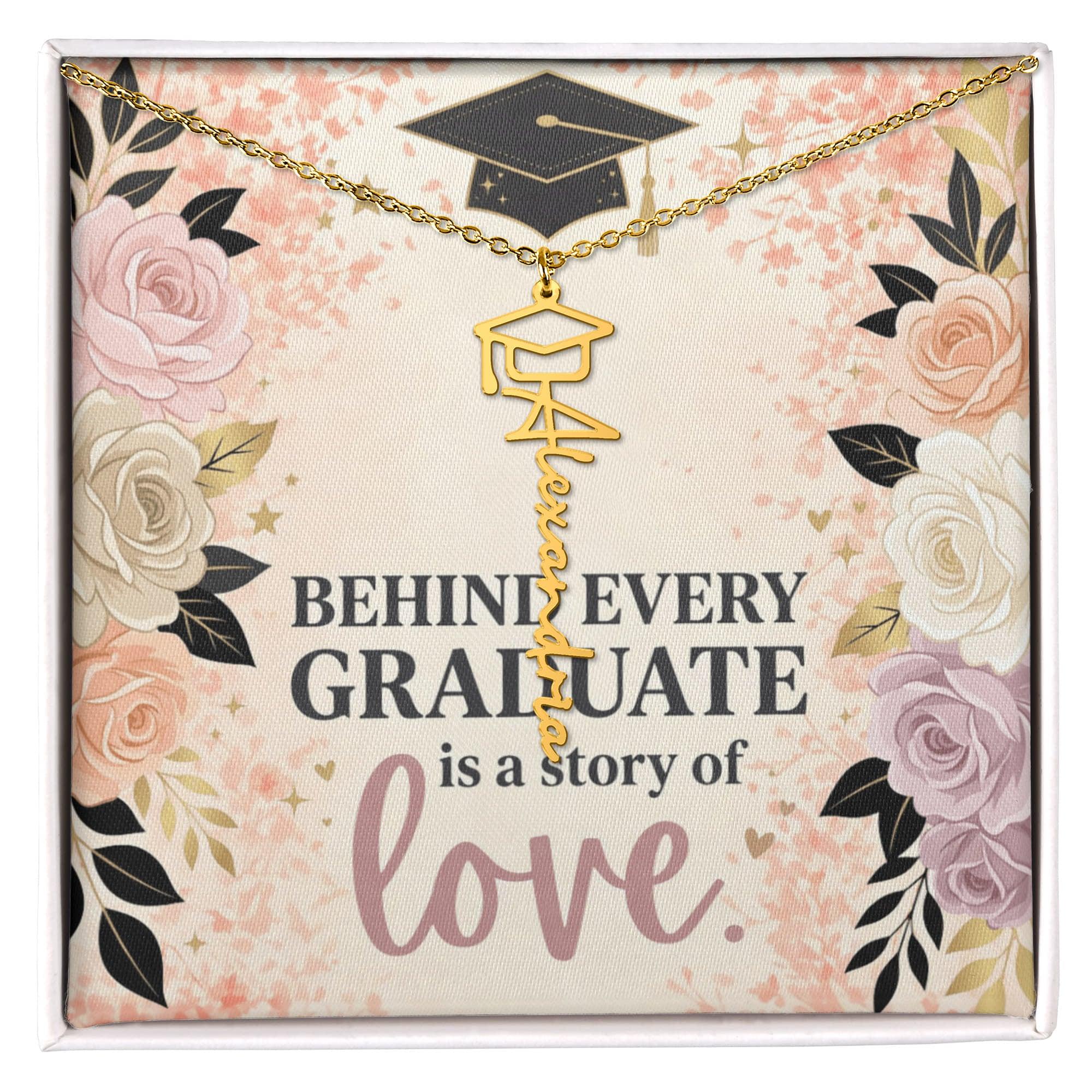 Shop our behind every graduate is a story of love graduation cap name necklace featuring the 18k Yellow Gold Finish style option from MySisterIsASurvivor.