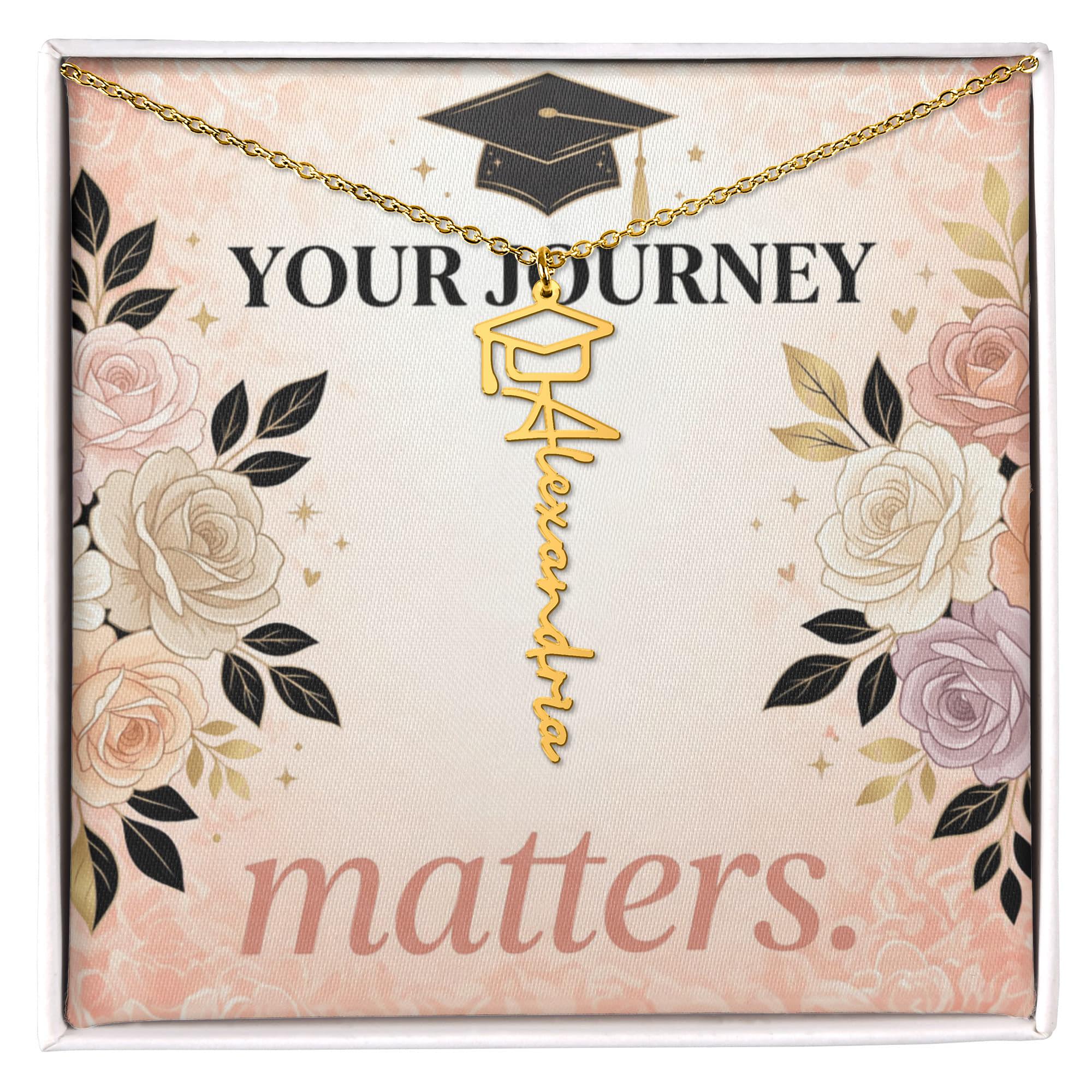 Shop our your journey matters graduation cap name necklace featuring the 18k Yellow Gold Finish style option from MySisterIsASurvivor.
