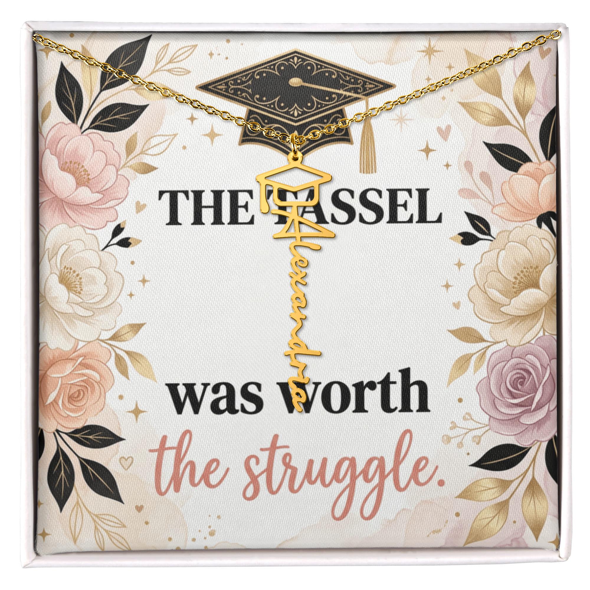 Shop our the tassel was worth the struggle graduation cap name necklace featuring the 18k Yellow Gold Finish style option from MySisterIsASurvivor.