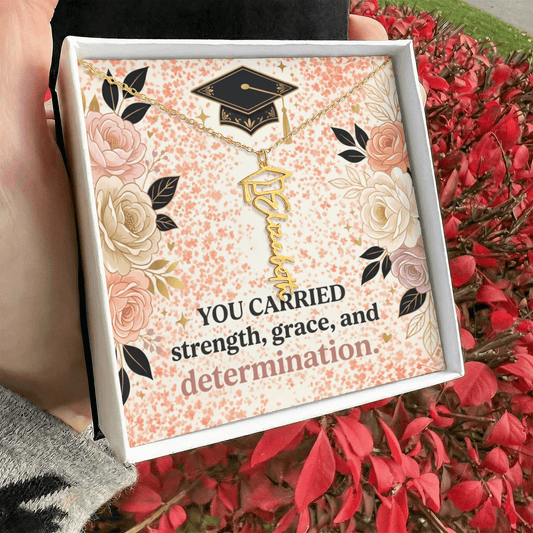 Shop our you carried strength grace and determination graduation cap name necklace featuring the Polished Stainless Steel style option from MySisterIsASurvivor.