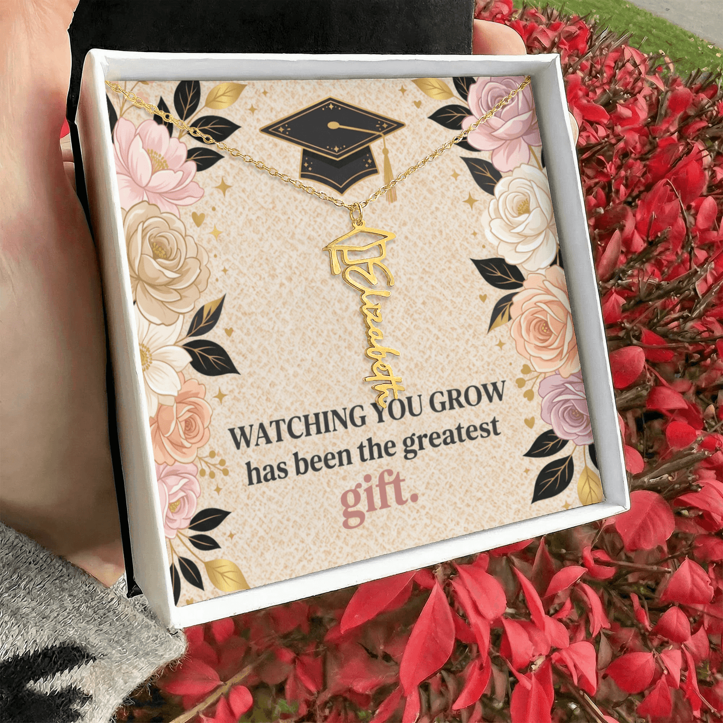 Shop our watching you grow has been the greatest gift graduation cap name necklace featuring the Polished Stainless Steel style option from MySisterIsASurvivor.