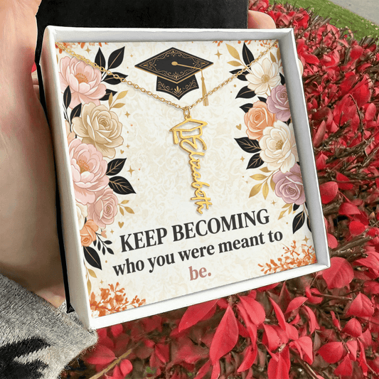 Shop our keep becoming who you were meant to be graduation cap name necklace featuring the Polished Stainless Steel style option from MySisterIsASurvivor.