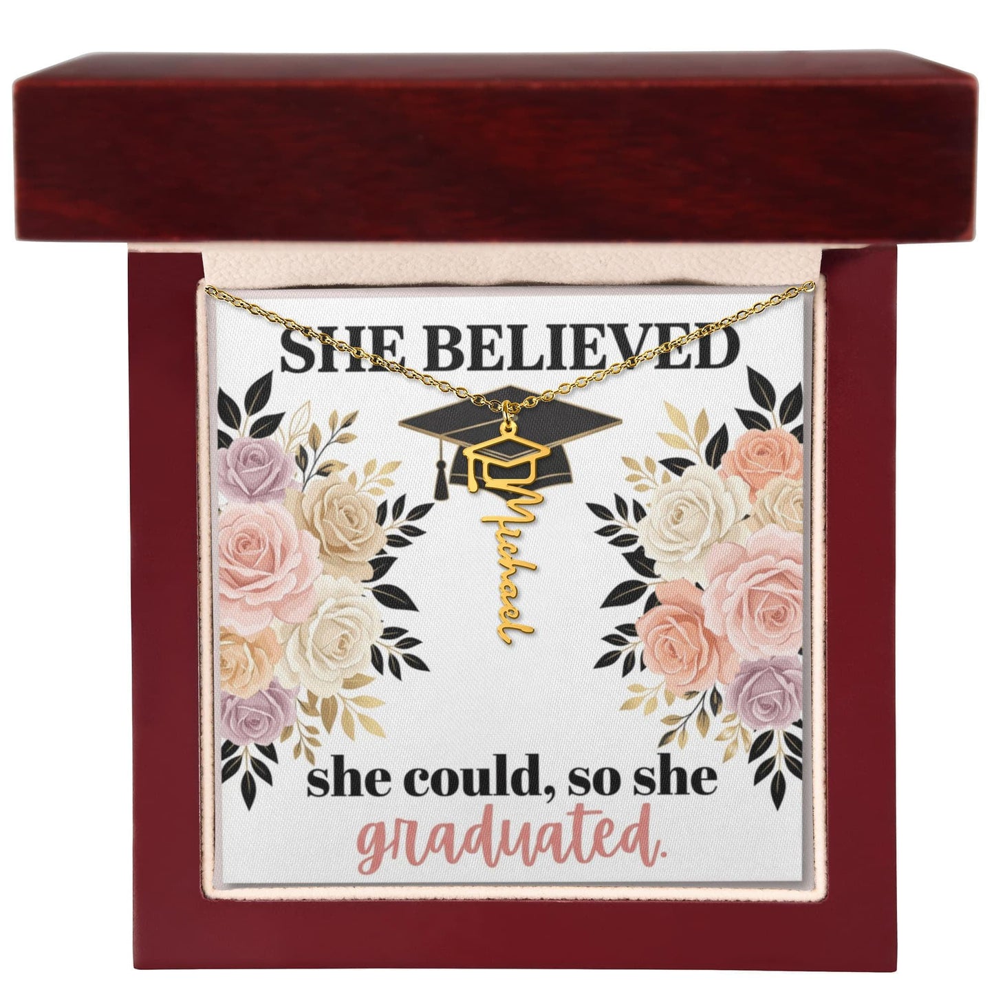 Shop our premium proof that strength and perseverance win graduation cap name necklace from MySisterIsASurvivor.