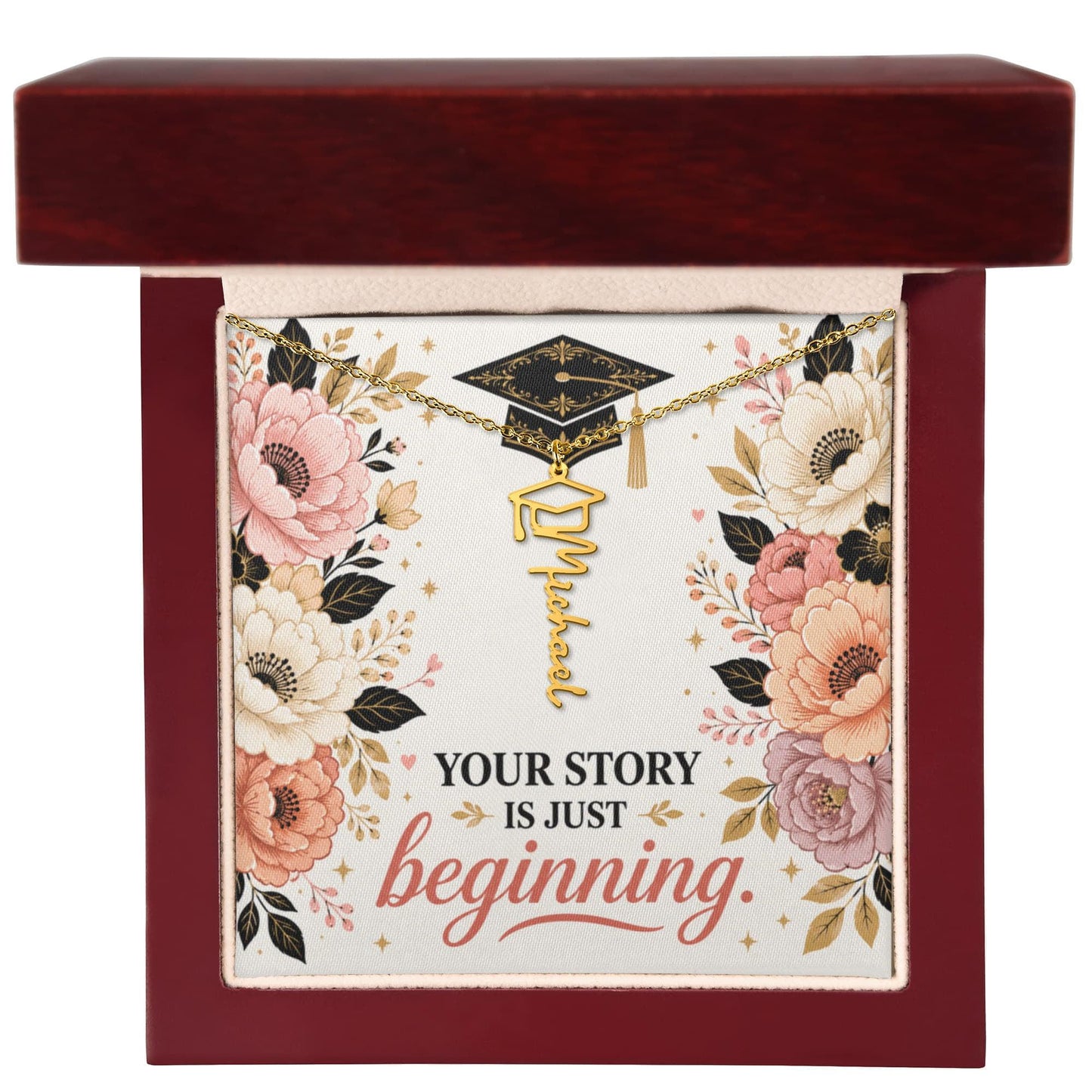 Shop our premium your story is just beginning graduation cap name necklace from MySisterIsASurvivor.