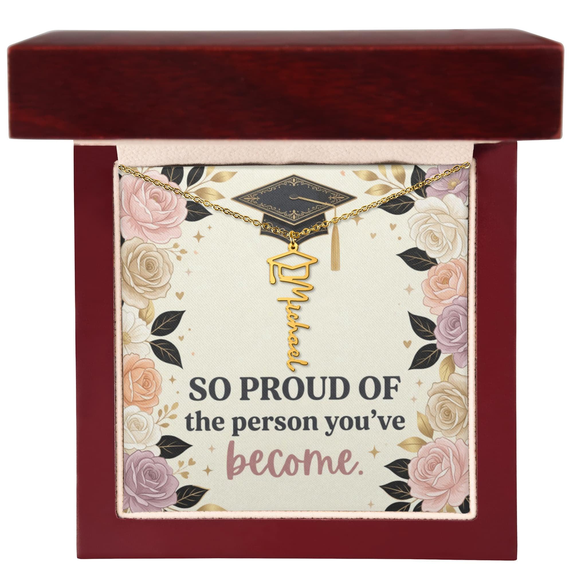 Shop our premium so proud of the person youve become graduation cap name necklace from MySisterIsASurvivor.