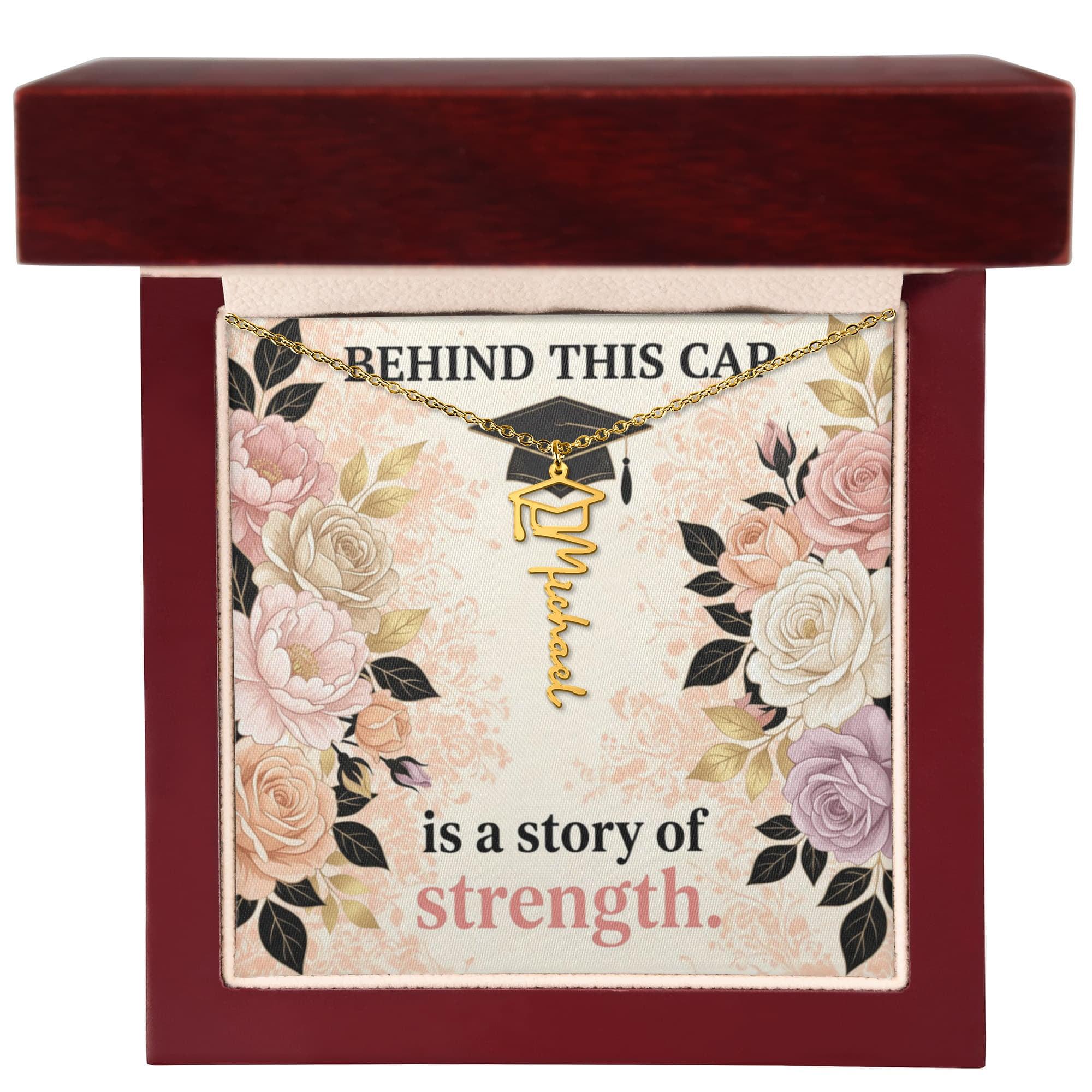 Shop our premium behind this cap is a story of strength graduation cap name necklace from MySisterIsASurvivor.