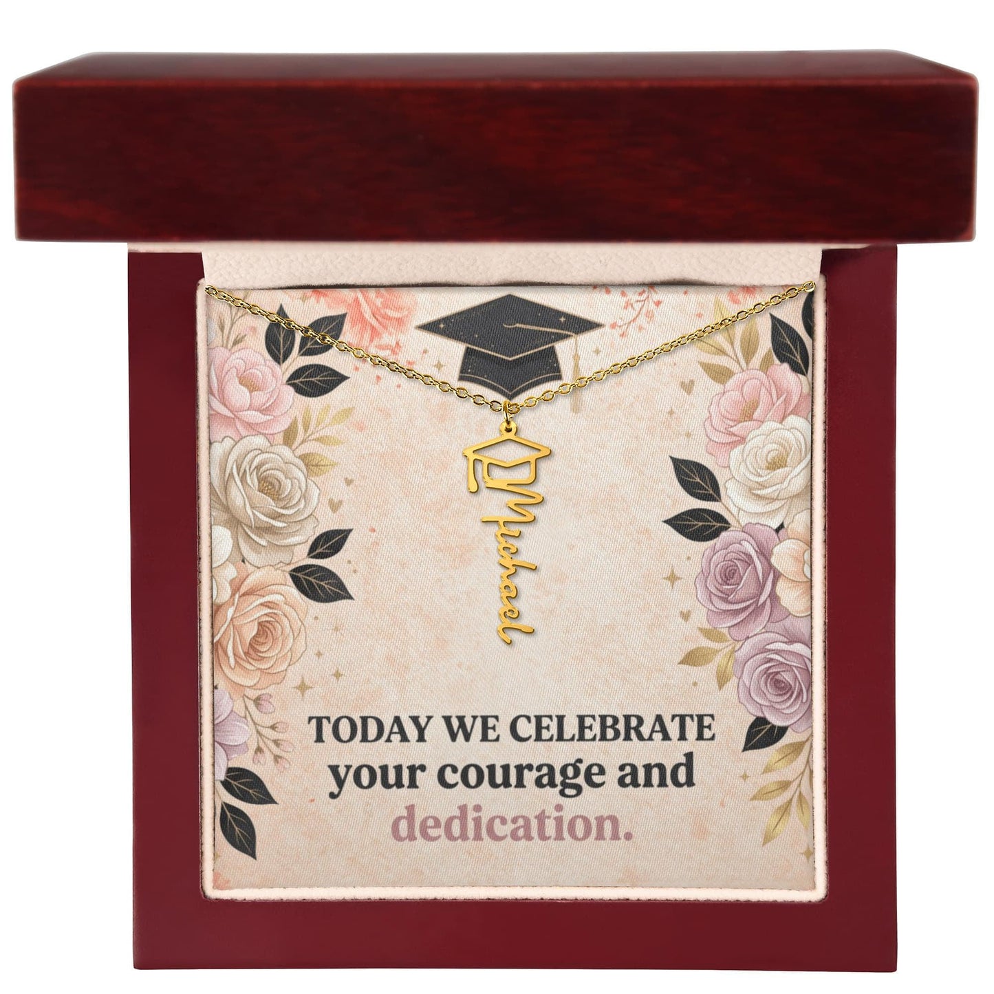 Shop our premium today we celebrate your courage and dedication graduation cap name necklace from MySisterIsASurvivor.