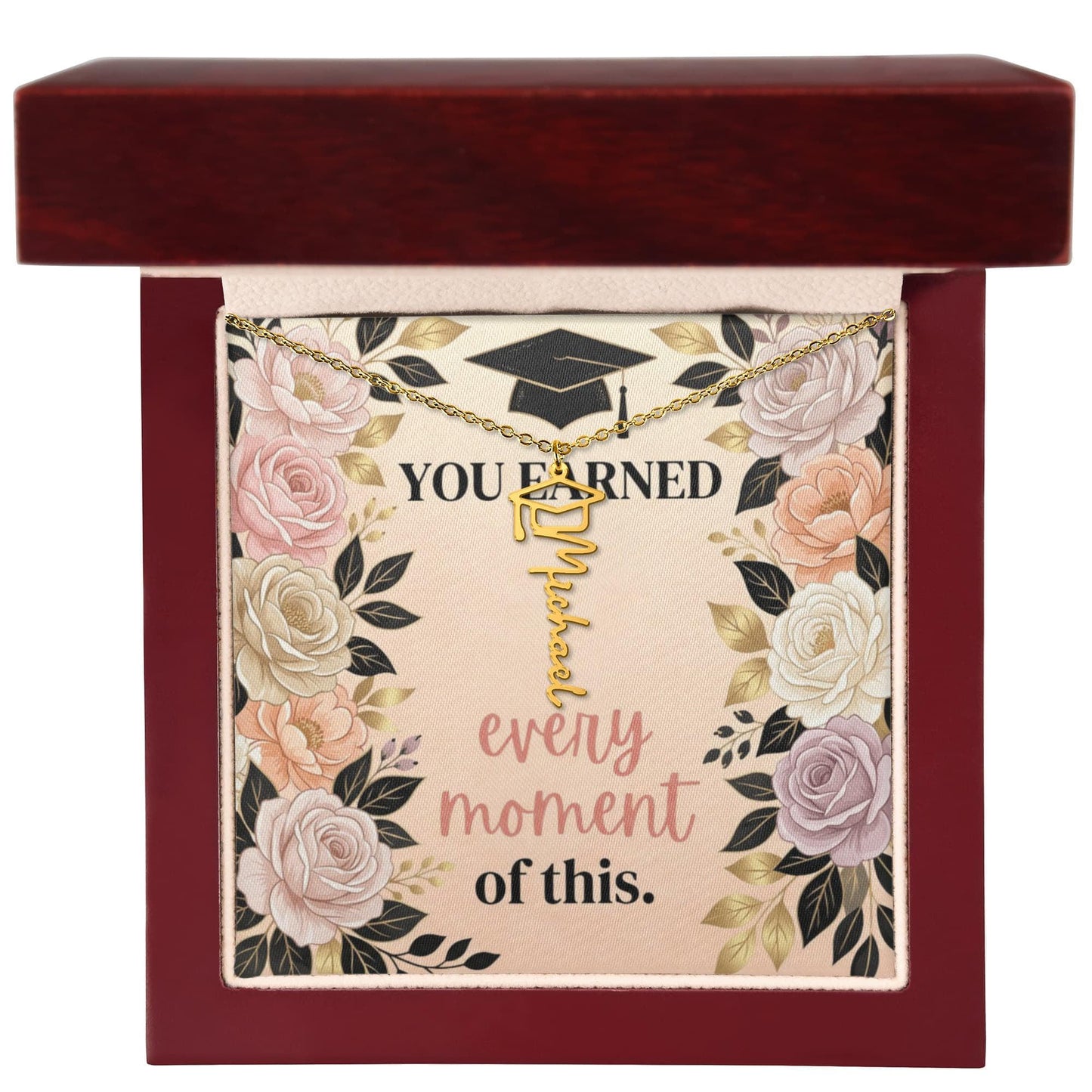 Shop our premium you earned every moment of this graduation cap name necklace from MySisterIsASurvivor.