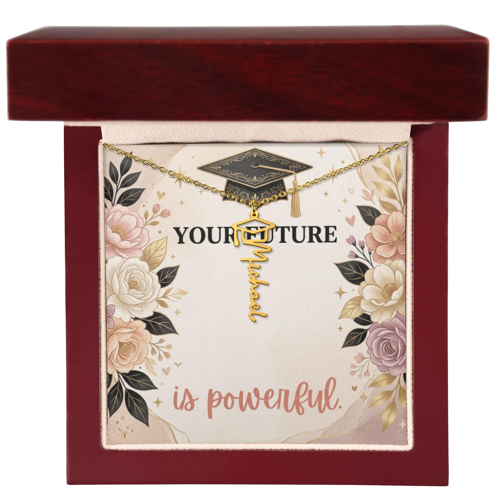 Shop our premium your future is powerful graduation cap name necklace from MySisterIsASurvivor.
