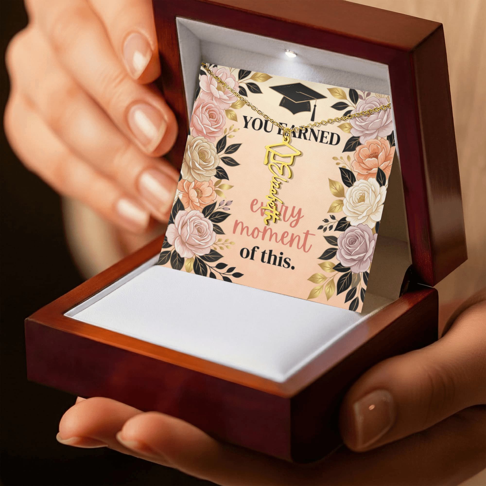 Shop our premium you earned every moment of this graduation cap name necklace from MySisterIsASurvivor.