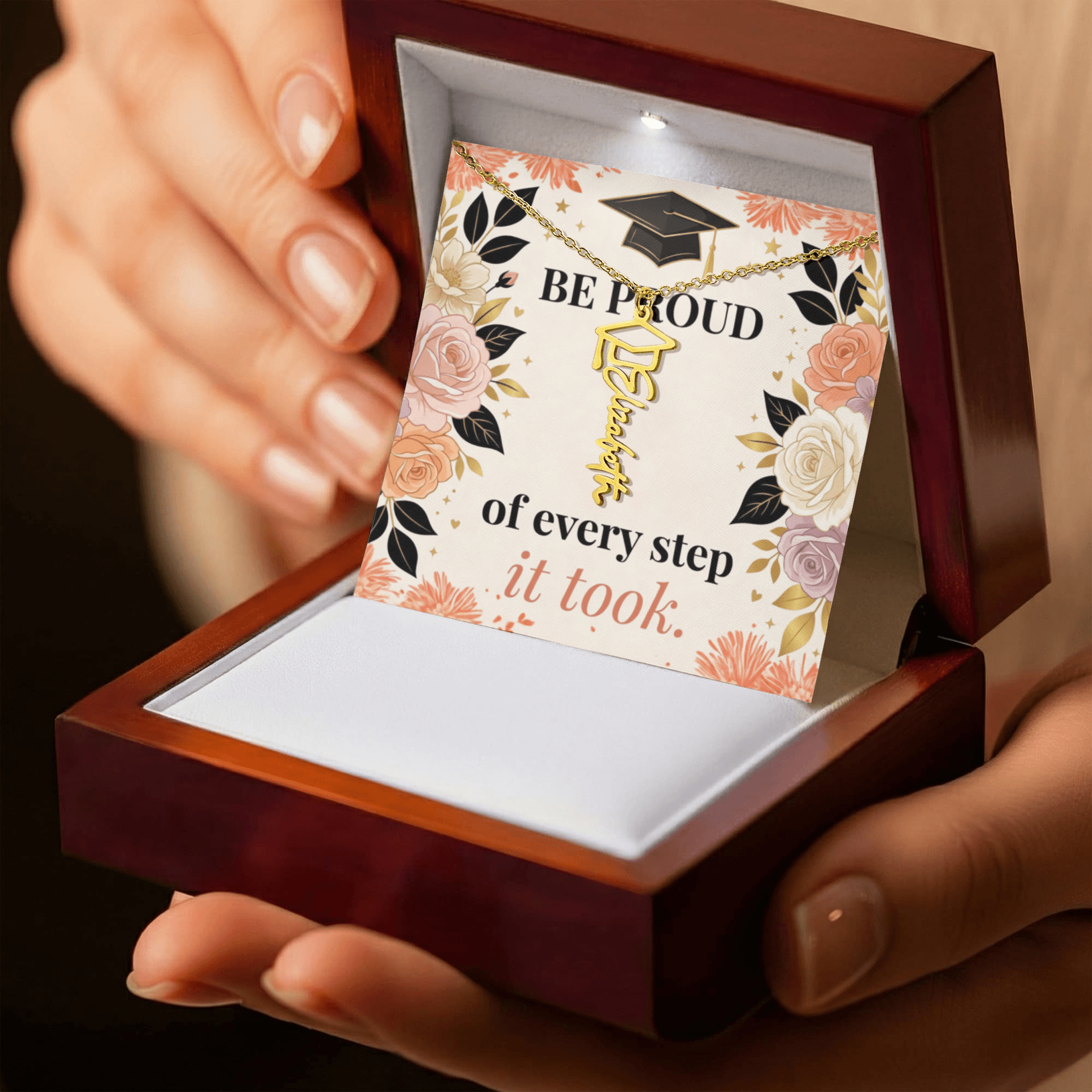Shop our premium be proud of every step it took graduation cap name necklace from MySisterIsASurvivor.
