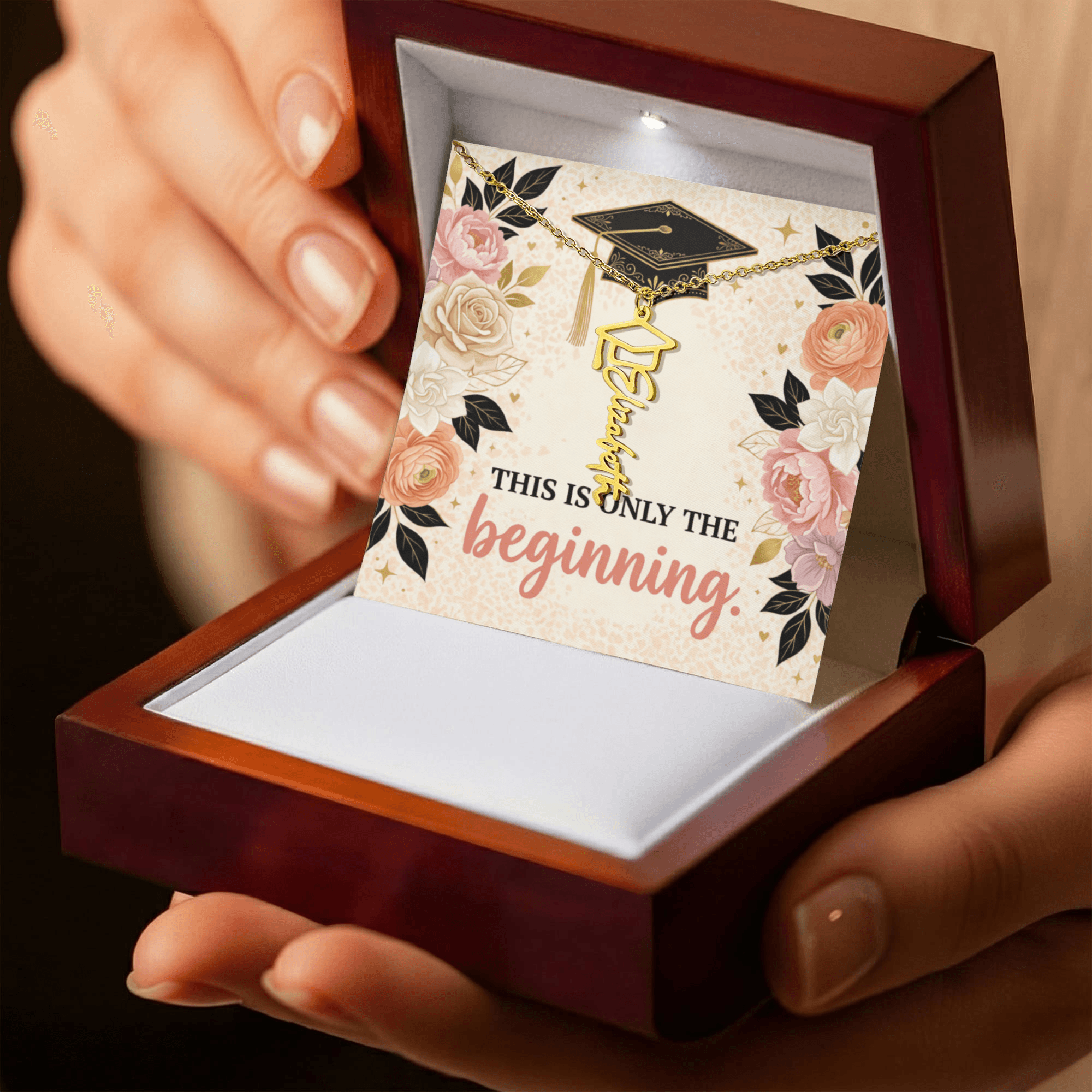 Shop our premium this is only the beginning graduation cap name necklace from MySisterIsASurvivor.