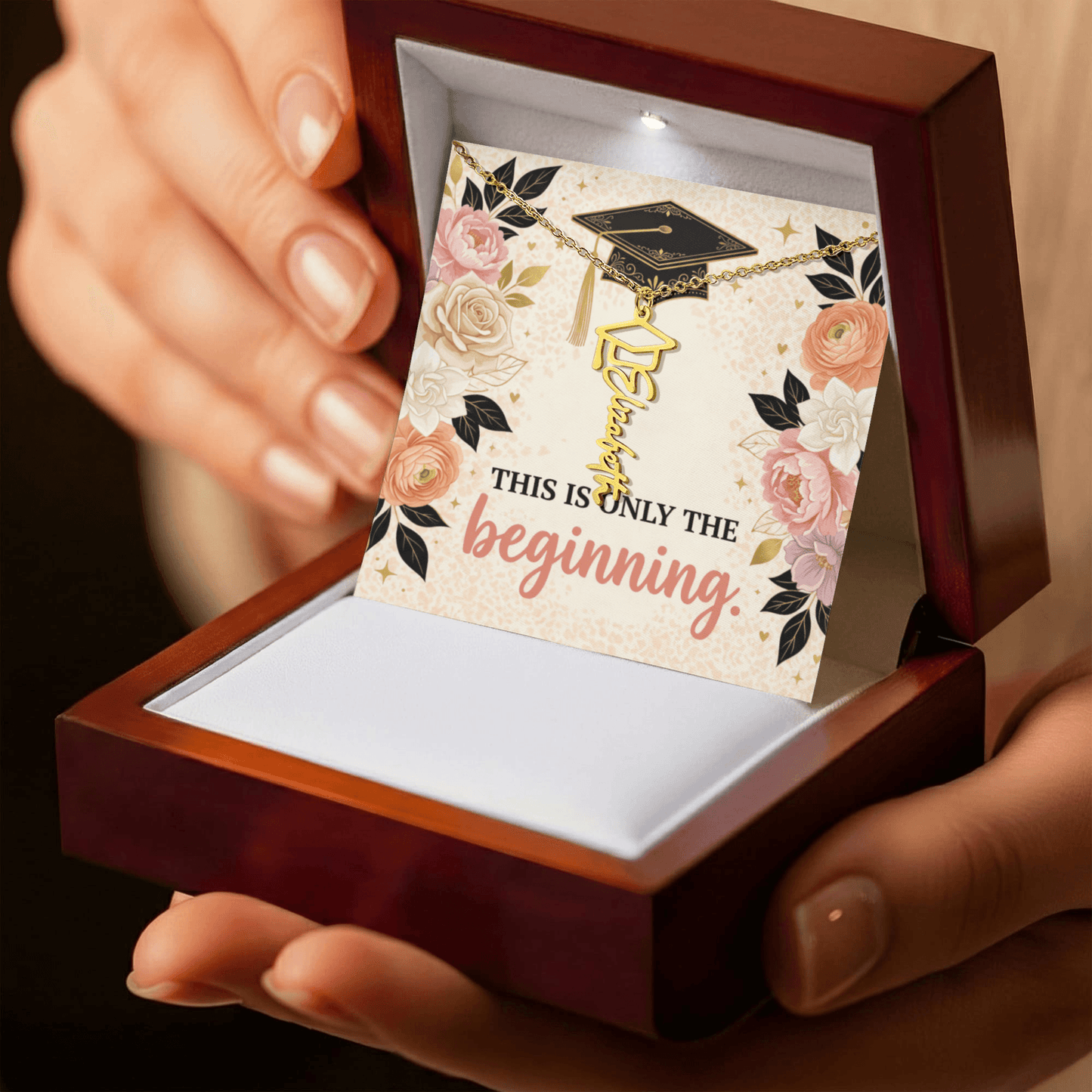 Shop our premium this is only the beginning graduation cap name necklace from MySisterIsASurvivor.