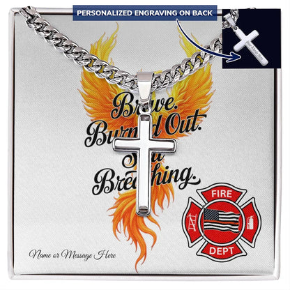 Shop our brave burned out still breathing cross cuban link chain featuring the Standard Box style option from MySisterIsASurvivor.