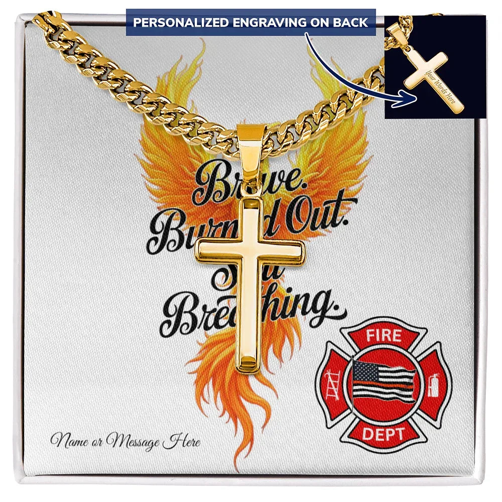 Shop our premium brave burned out still breathing cross cuban link chain from MySisterIsASurvivor.