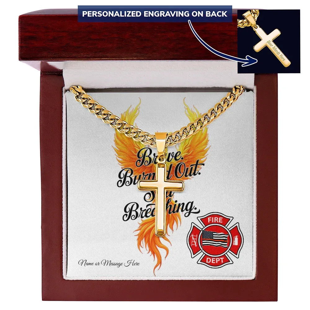 Shop our premium brave burned out still breathing cross cuban link chain from MySisterIsASurvivor.