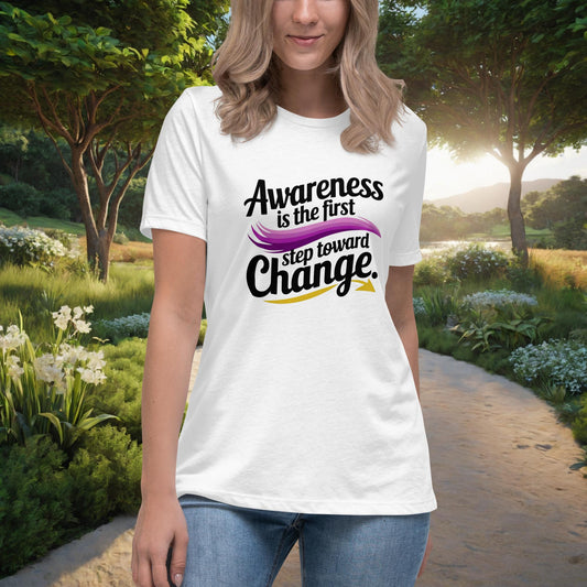 Awareness Is The First Step Toward Change Women's Relaxed T-Shirt, Personalized Domestic Violence Awareness & Empowerment Shirt - MySisterIsASurvivor