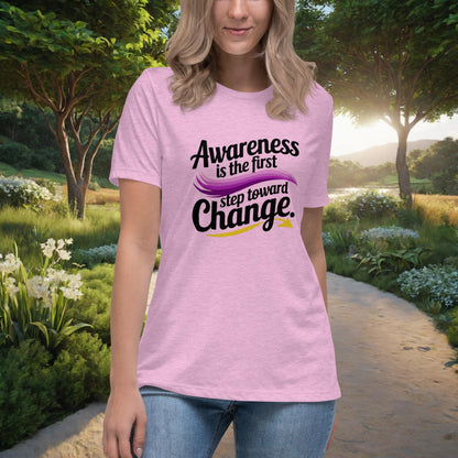 Awareness Is The First Step Toward Change Women's Relaxed T-Shirt, Personalized Domestic Violence Awareness & Empowerment Shirt - MySisterIsASurvivor