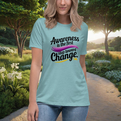 Awareness Is The First Step Toward Change Women's Relaxed T-Shirt, Personalized Domestic Violence Awareness & Empowerment Shirt - MySisterIsASurvivor