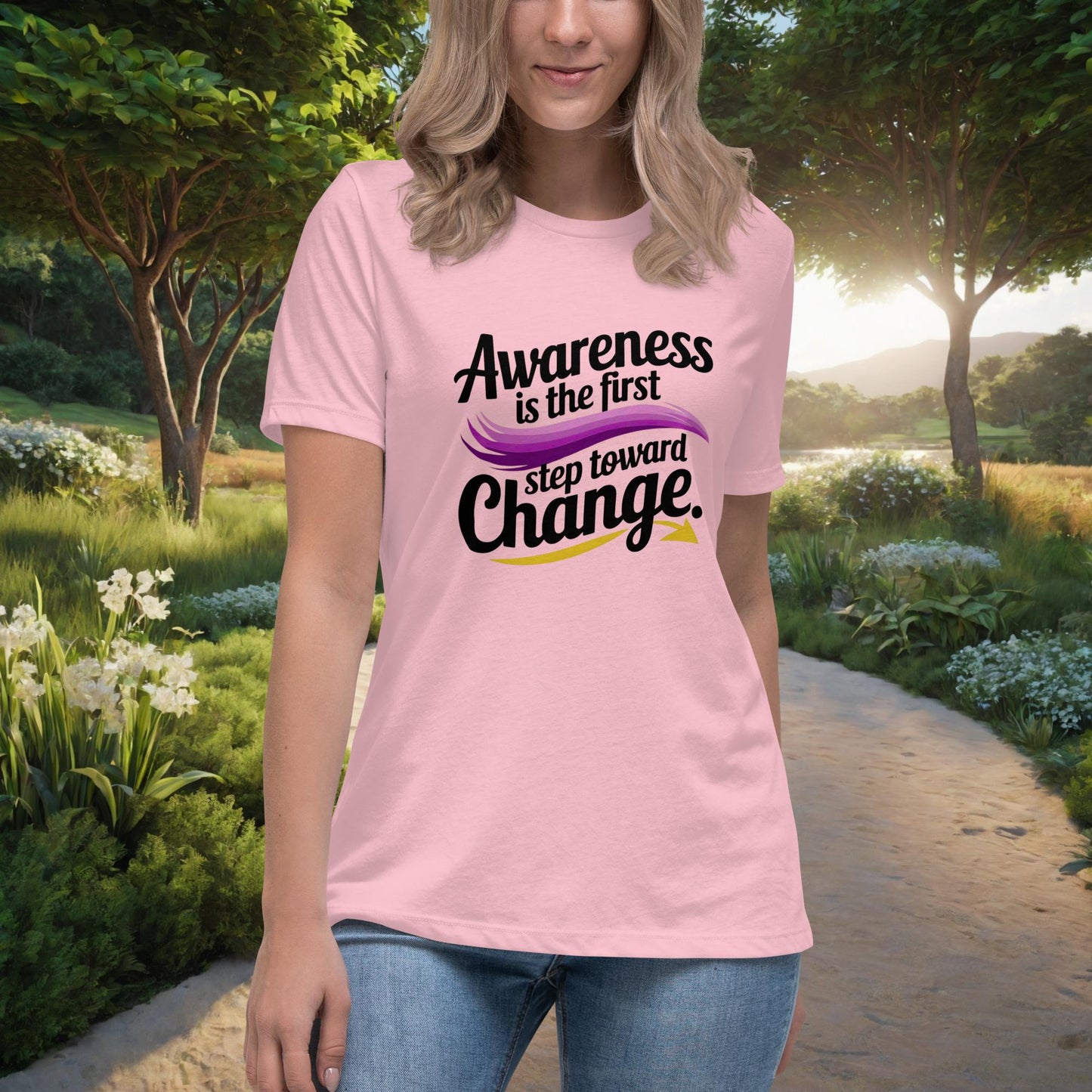 Awareness Is The First Step Toward Change Women's Relaxed T-Shirt, Personalized Domestic Violence Awareness & Empowerment Shirt - MySisterIsASurvivor