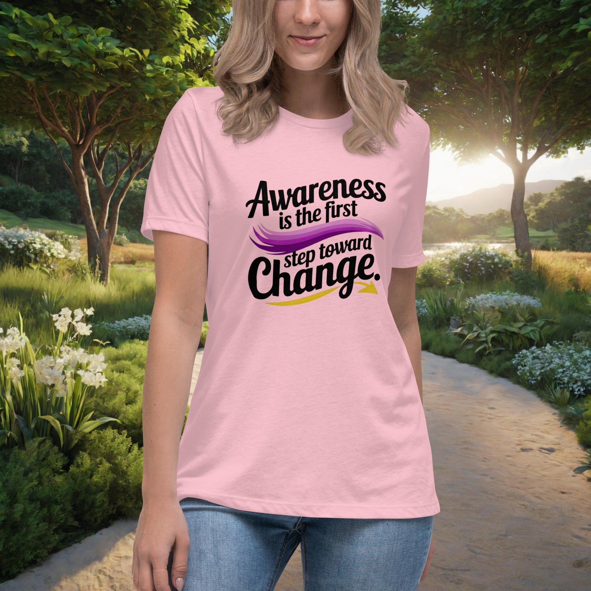 Awareness Is The First Step Toward Change Women's Relaxed T-Shirt, Personalized Domestic Violence Awareness & Empowerment Shirt - MySisterIsASurvivor