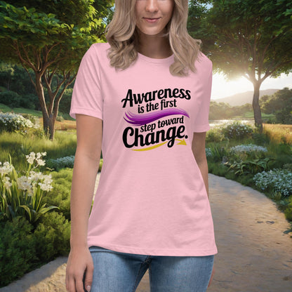 Awareness Is The First Step Toward Change Women's Relaxed T-Shirt, Personalized Domestic Violence Awareness & Empowerment Shirt - MySisterIsASurvivor