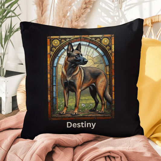 Fawn Sable Belgian Malinois Pillow, custom stained glass art gift for dog lovers and families