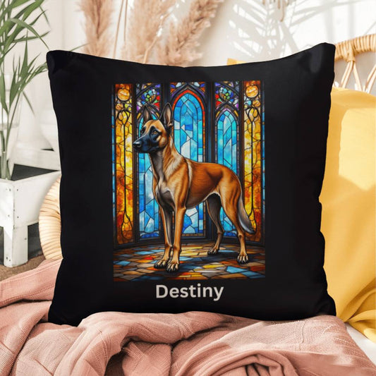 Mahogany Belgian Malinois Pillow, personalized stained glass dog décor for home or patio