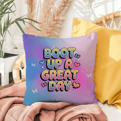 Boot Up a Great Day Y2K motivational pillow custom name self-care gift - MySisterIsASurvivor