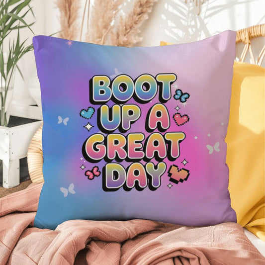 Boot Up a Great Day Y2K motivational pillow custom name self-care gift - MySisterIsASurvivor