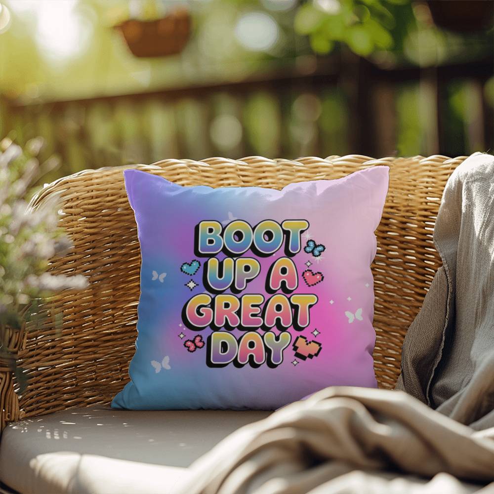 Boot Up a Great Day Y2K motivational pillow custom name self-care gift - MySisterIsASurvivor