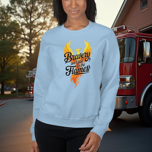 Bravery Isn’t Just in the Flames - Firefighter Crew Neck Sweatshirt for Mental Health Support and Resilience - MySisterIsASurvivor