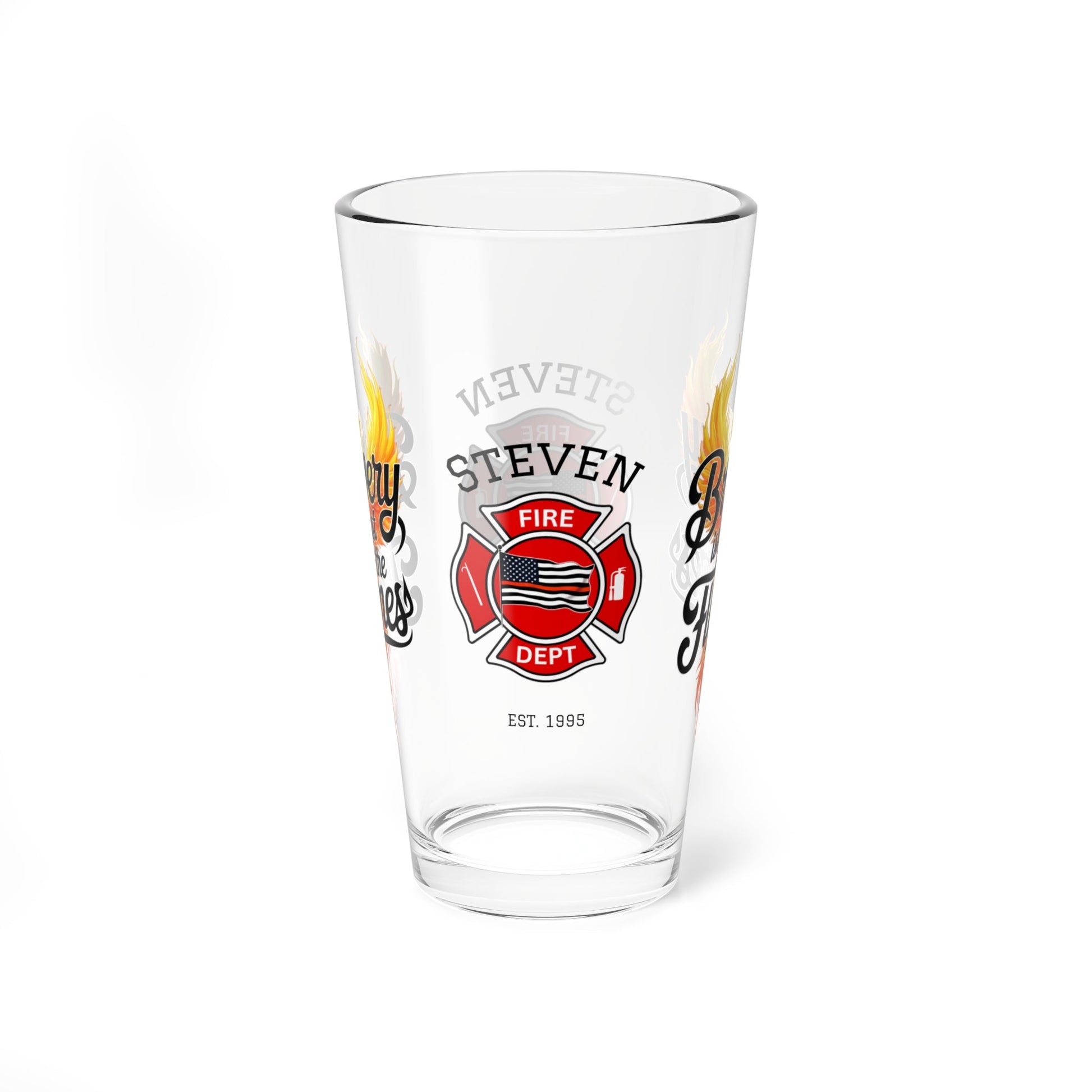 Courage and mental health support pint glass for firefighters who show bravery in and out of the flames. - MySisterIsASurvivor