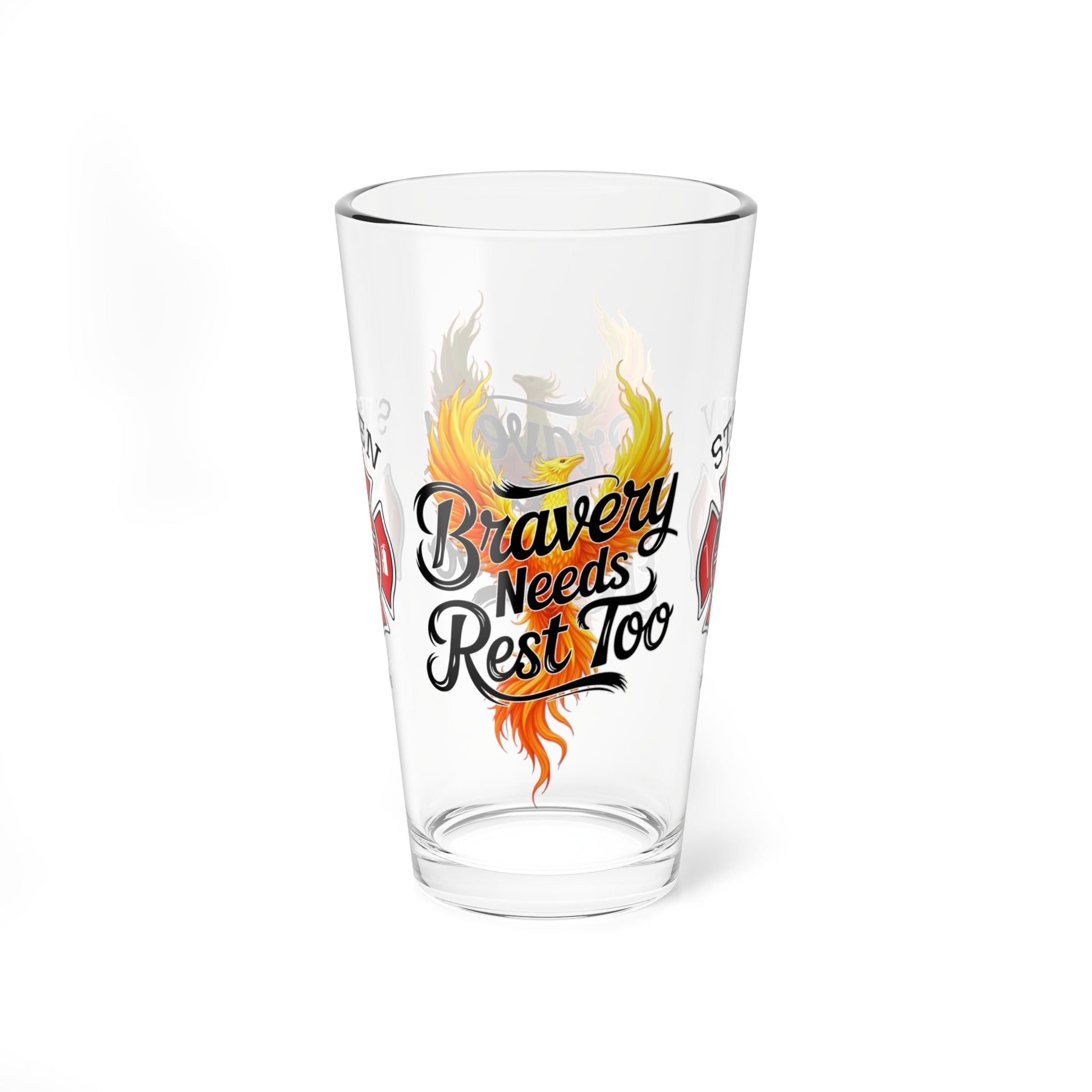Bravery Needs Rest Too pint glass encouraging firefighters to recover, recharge, and care for their mental health. - MySisterIsASurvivor