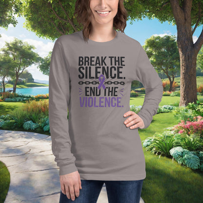 Break The Silence. End The Violence Unisex Long Sleeve T-Shirt, Personalized Domestic Violence Awareness & Empowerment Apparel - MySisterIsASurvivor