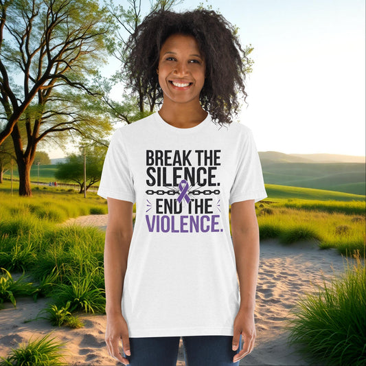Break the Silence, End the Violence unisex tri-blend t-shirt, personalized empowerment shirt for domestic abuse awareness